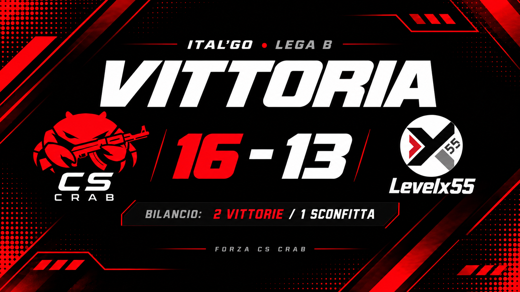 Vittoria CS CRAB 16–13 contro Levelx55, ITAL’GO Lega B